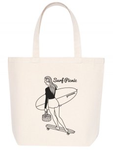 画像1: サーファーガール【SURF PICNIC】 トートバッグ　MLサイズ ［ゆる波オリジナル］ SURF サーフ グッズ 雑貨 (1)