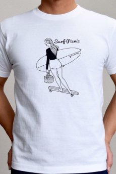 画像6: サーファーガール 【SURF PICNIC】 Ｔシャツ メンズ ［白/グレー］ ゆる波オリジナル SURF グッズ 雑貨 サーフT (6)