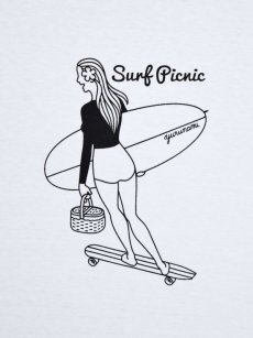 画像4: サーファーガール 【SURF PICNIC】 Ｔシャツ レディース ［白/グレー］ ゆる波オリジナル SURF グッズ 雑貨 サーフT (4)